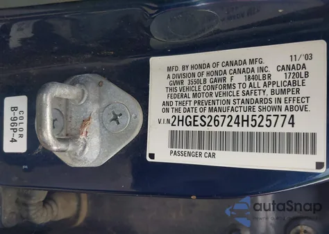 2004 Honda Civic Ex from USA, damaged, VIN 2HGES26724H525774